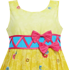 Girls Dress Sunflower Garden Flower Print Cotton Yellow Size 4-12 Years
