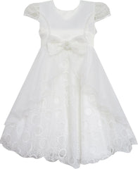 Girls Dress Bow Tie With Beading Lace Skirt Wedding White Size 4-10 Years