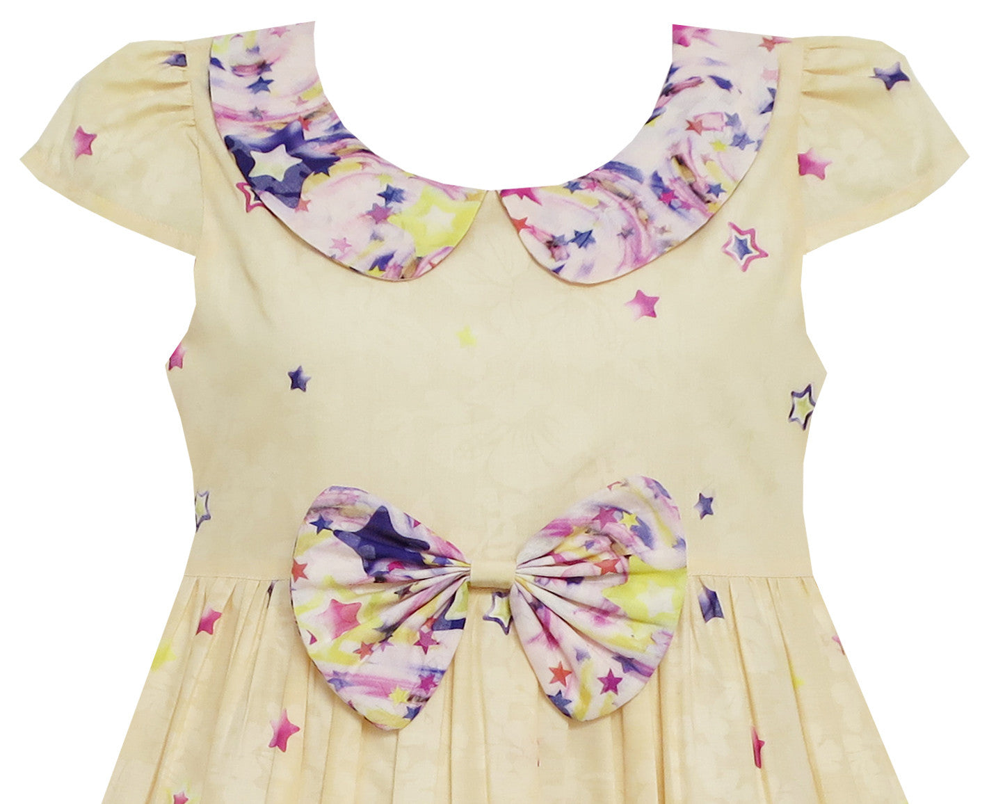 Girls Dress Star Sky Print Turn-down Collar Yellow Size 4-10 Years