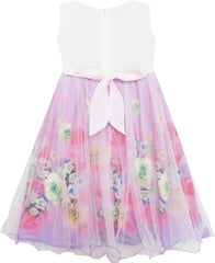 Girls Dress Rose Flower Detailing Tulle Overlay Purple Size 7-14 Years