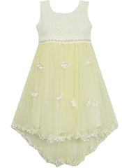 Girls Dress Lace Bodice Hi Lo Maxi Dress With Beading Yellow Size 4-12 Years