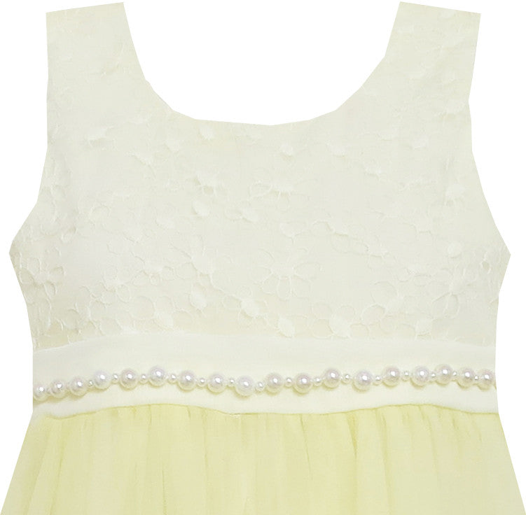 Girls Dress Lace Bodice Hi Lo Maxi Dress With Beading Yellow Size 4-12 Years