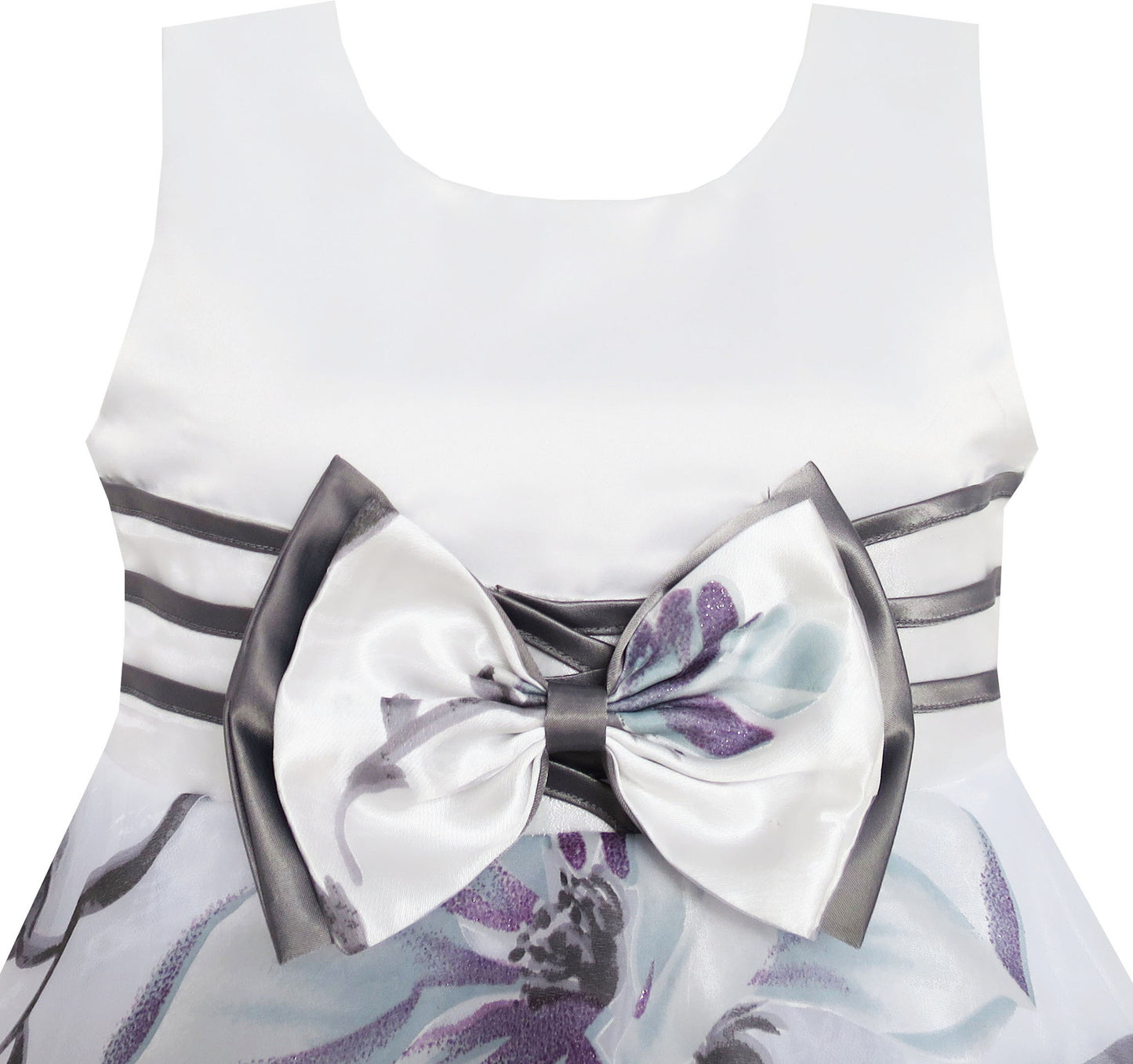 Girls Dress Pageant Flower Detailing Tulle Overlay Gray Size 4-8 Years