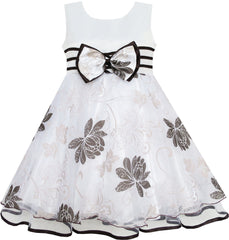 Girls Dress Wedding Flower Detailing Tulle Overlay Gray Size 4-8 Years