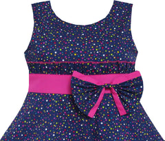 Girls Dress Bow Tie Polka Dot Print Striped Pattern Pink Size 7-14 Years