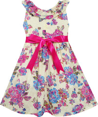 Girls Dress Flower Detailing Overlap Collar Pink Size 4-10 Years
