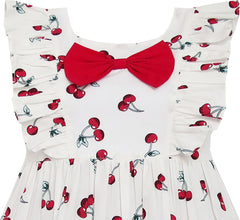 Girls Dress Bow Tie Cherry Fruit Overlap Design Red Size 4-10 Years