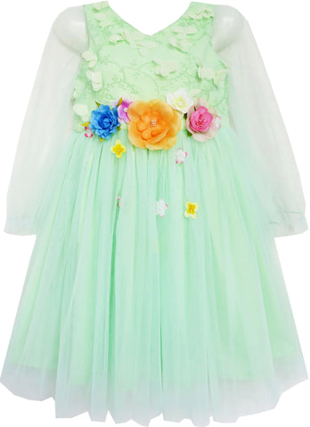 Girls Dress Wedding Bridal Lace Tulle Overlay Flower Detailing Green Size 4-10 Years