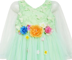 Girls Dress Wedding Bridal Lace Tulle Overlay Flower Detailing Green Size 4-10 Years