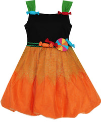 Girls Dress Halloween Candy Pumpkin Handbag Orange Black Size 4-8 Years