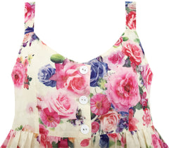 Girls Dress Full Length Flower Print With Hat Flower Pink Size 7-14 Years