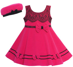 Girls Dress Princess Worsted Winter Christmas Hat Lace Red Size 4-10 Years