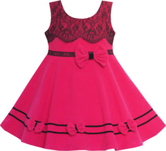Girls Dress Princess Worsted Winter Christmas Hat Lace Red Size 4-10 Years