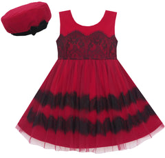 Girls Dress Princess Worsted Winter Christmas Hat Lace Red Size 4-10 Years