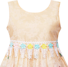 Girls Dress Rose Flower Garden Print Lace Trim Waist Size 4-12 Years