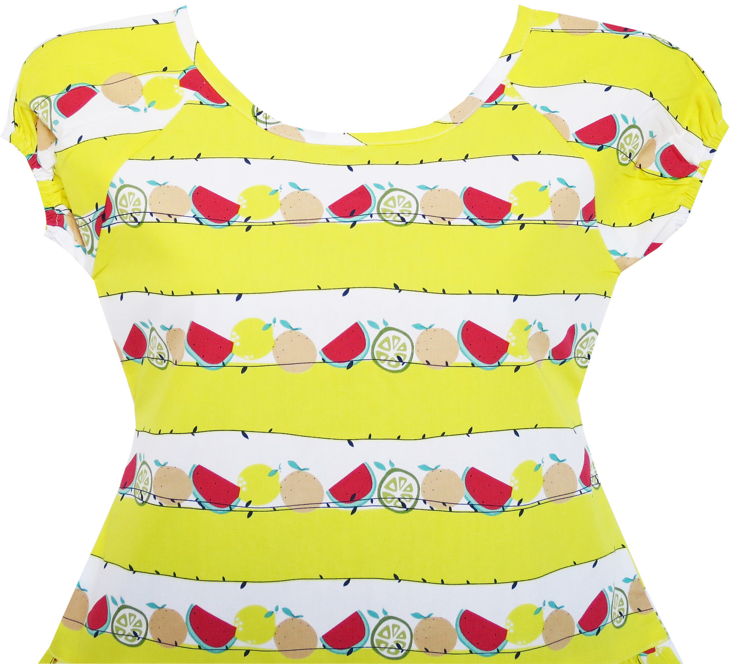 Girls Dress Lemon Color Watermelon Orange Pear Print Size 7-14 Years