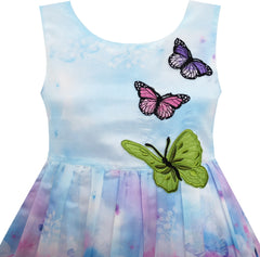 Girls Dress Rose Flower Print Butterfly Embroidery Size 4-12 Years