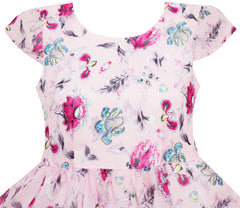 Girls Dress Flower Detailing With Tulle Overlay Pink Size 7-14 Years