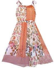 Girls Dress Halter Asymmetric Flower Checkered Orange Size 7-14 Years