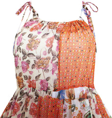 Girls Dress Halter Asymmetric Flower Checkered Orange Size 7-14 Years