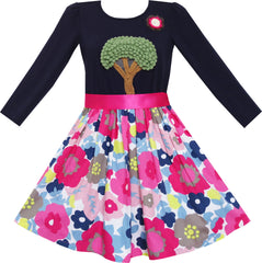 Girls Dress Knitting Tree Floral Pattern Long Sleeve Size 7-14 Years