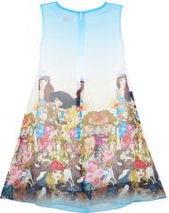 Girls Dress Tank Modern People Figure Print Blue Size 7-14 Years