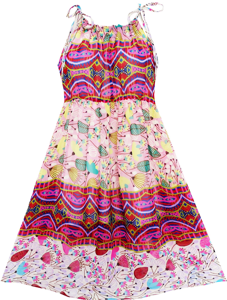 Girls Dress Halter Green Leaves Dandelion Sleeveless Size 7-14 Years