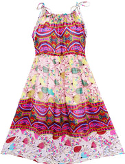 Girls Dress Halter Green Leaves Dandelion Sleeveless Size 7-14 Years