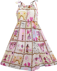 Girls Dress Halter Hand Drawing Print Sleeveless Size 7-14 Years