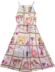 Girls Dress Halter Hand Drawing Print Sleeveless Size 7-14 Years