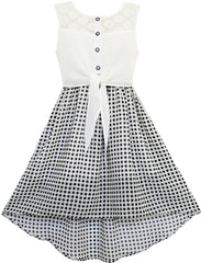 Girls Dress Lace To Chiffon Checkered Black White Tied Waist Size 7-14 Years