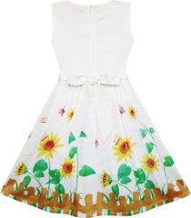 Girls Dress Butterfly Sunflower Garden Fence Print Size 4-12 Years