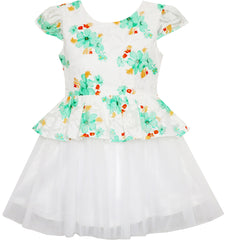 Girls Dress Jacquard Flower Detailing With Tulle Overlay Size 7-14 Years