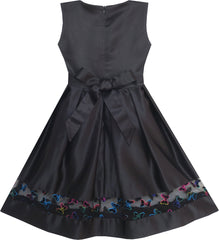 Girls Dress Embroidered Butterfly Tulle Trim Party Black Size 7-14 Years