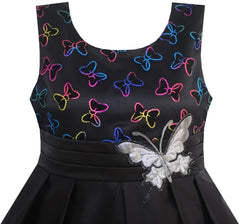 Girls Dress Embroidered Butterfly Tulle Trim Party Black Size 7-14 Years