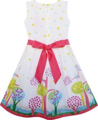 Girls Dress Sleeveless Tree Bird Flying Print Flower Red Size 4-12 Years