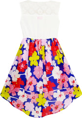 Girls Dress Lace To Chiffon Blooming Flower Tied Waist Size 7-14 Years