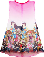 Girls Dress Tank Modern People Figure Print Pink Size 7-14 Years