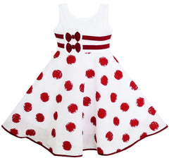 Girls Dress Wine Polka Dot Circle Print Double Bow Tie Size 4-14 Years