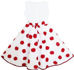 Girls Dress Wine Red Polka Dot Circle Print Double Bow Tie Size 4-12 Years