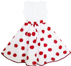 Girls Dress Wine Polka Dot Circle Print Double Bow Tie Size 4-14 Years