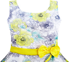 Girls Dress 3 Layers Hand Drawing Peony Flower Pageant Size 4-12 Years