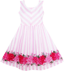 Girls Dress Striped Rose Print Tulle Size 4-14 Years