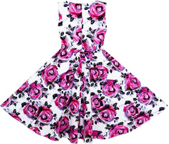 Girls Dress Princess Rose Flower Bow Tie Party Summer Cotton Size 6-12 Years