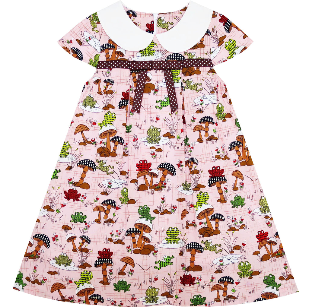 Girls Dress Turn-Down Collar Frog Mushroom Lotus Flower Size 2-6 Years