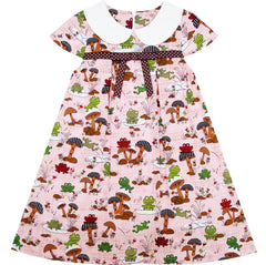 Girls Dress Turn-Down Collar Frog Mushroom Lotus Flower Size 2-6 Years