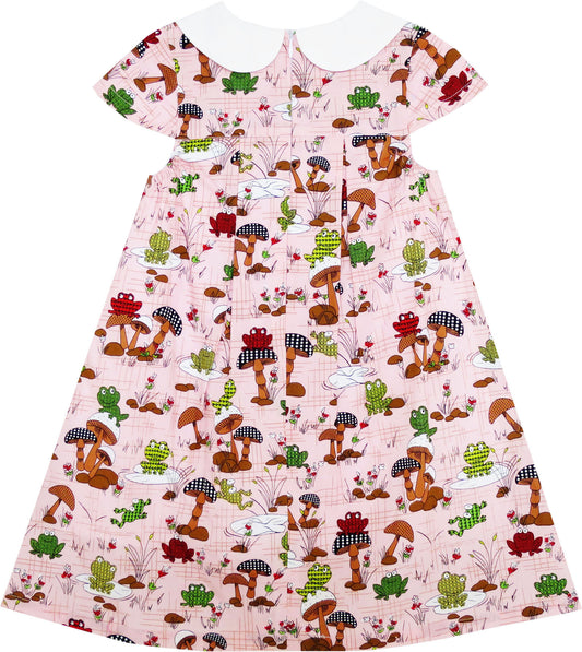 Girls Dress Turn-Down Collar Frog Mushroom Lotus Flower Size 2-6 Years