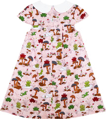 Girls Dress Turn-Down Collar Frog Mushroom Lotus Flower Size 2-6 Years