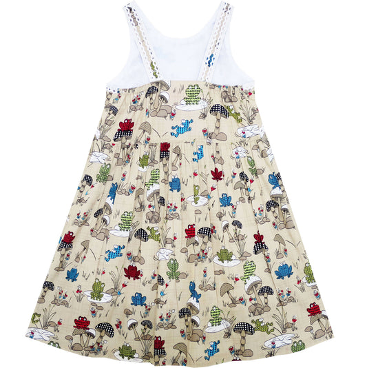 Girls Dress Halter Sleeveless Frog Mushroom Lotus Flower Size 2-6 Years