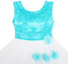 Girls Dress Tulle Overlay Embroidered Flower Party Princess Size 7-14 Years